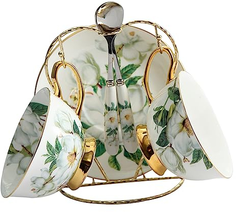 TOPBATHY Tazze in Ceramica Per Caffè e Tè Piattini Adatte Per Cappuccino Latte e Bevande Calde Design Elegante Facil Usare Pulire Per Riunioni Di Famiglia e Tè Pomeridiani