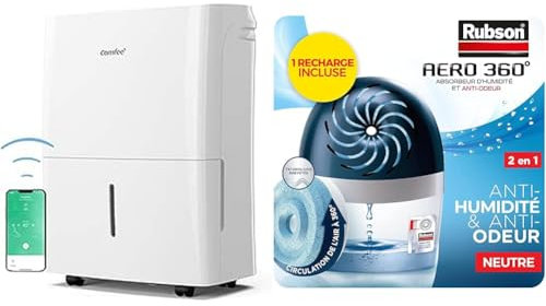 Comfee Déshumidificateur Connecté 20L/jour, 4 Modes, Deshumidificateur d air Silencieux, Sèche-Linge & Rubson AERO 360° Absorbeur d'humidité pour pièce de 20 m², déshumidificateur d'air efficace