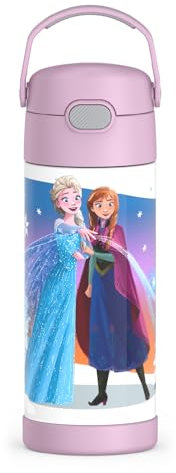 Thermos 410ml Edelstahl FUNtainer Flasche, Vakuumisoliert, 12 Stunden Kalt, Druckknopfdeckel mit Pop-Up-Strohhalm, Rosa