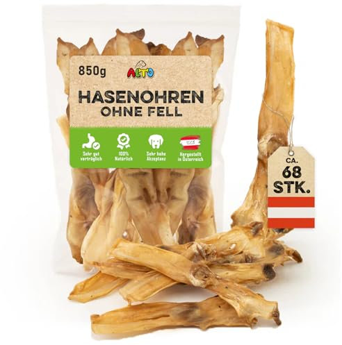 ALTO - Premium Hasenohren ohne Fell für Hunde - 850g Ganze Kaninchenohren ohne Fell für Hunde - Qualität aus Österreich - 100% Natürliches Hundeleckerli, Welpen Leckerlies