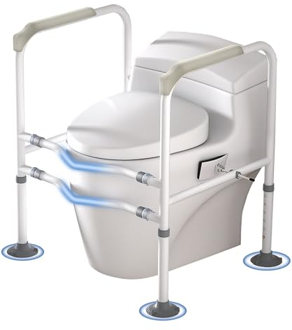 FIVMEN Aufstehhilfe Toilette WC Stehhilfe Höhenverstellbar mit Armlehnen Toilettengestell Toilettenstützgestell Toiletten Haltegriffe Ohne Bohren für Seniore und Behinderte, bis 200kg
