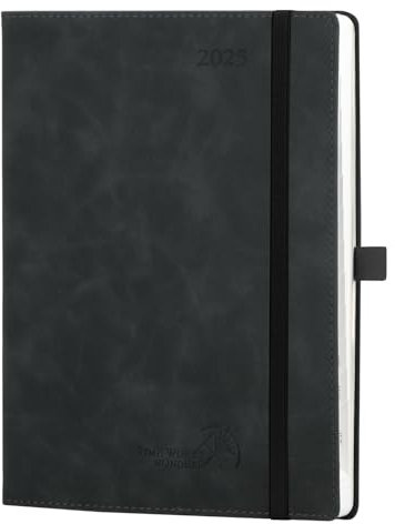 POPRUN Kalender 2025 Buchkalender Softcover mit PU-Leder, ca. A5 (22 x 16,5 cm) - Terminplaner, Wochenplaner Notizbuch (Jan.2025-Dez.2025) mit 100 GSM Papier - EU-25-C6NLO7-BK