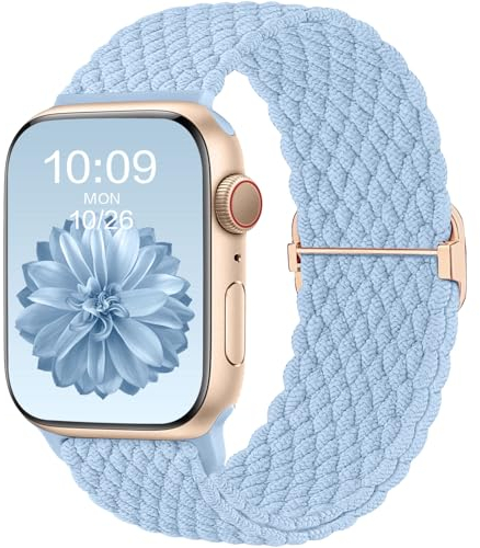 CeMiKa Cinturino Intrecciato Compatible per Apple Watch 42mm 41mm 40mm 38mm,Sport Nylon Ricambio Elastica Cinturini per iWatch Series 10 9 8 7 6 SE 5 4 3 2 1 Ultra 2/Ultra, Donna Uomini,Azzurro chiaro