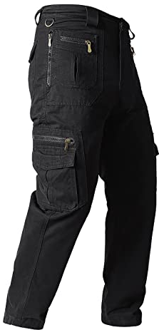 Generisch Wanderhose Herren, Cargo Outdoor Hose Männer Stretch Einfarbig Combat Tactical Mit Taschen Blaumann Herren Work Trousers (5XL, Schwarz)