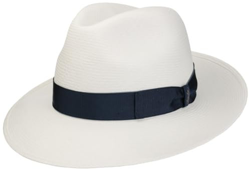 Borsalino Chapeau Panama Extrafine Chapeau en Paille Chapeau de Soleil (L (58-59 cm) - Nature-Bleu)