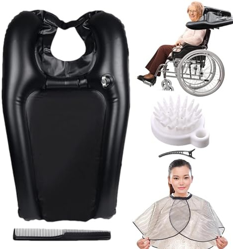 Lavabo inflable para lavar el cabello, bandeja inflable para lavar el cabello en la cama, para lesionados, ancianos, discapacitados, lavabo portátil para champú en la cama en silla de ruedas con