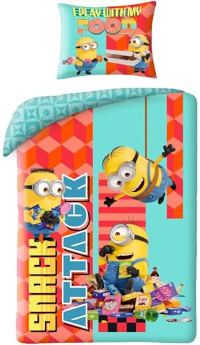 Halantex Bettwäsche-Set Minions Ich - Einfach unverbesserlich Stuart Bob Evin - Bettbezug 140 x 200 cm mit Kissenbezug 70 x 90 cm - 100 % Polyester Mehrfarbig