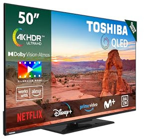 Toshiba 50QV3463DG Smart TV QLED 4K UHD de 50, sin Marcos, con HDR10, Dolby Audio, Compatible con Asistente de Voz Alexa, Bluetooth