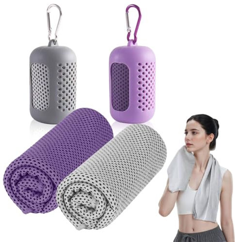 YqsIbth Cooling Towels, 2 Pcs Fast Drying Towels, 90x30cm Soft Breathable Cool Towel Microfibre Sweat Towel for Work Out Sports Travel (Gray/Purple)