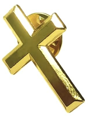 Brosche mit abgeschrägtem goldfarbenem christlichem Kreuz, Kruzifix, Metall, Anstecknadel, 15mm Wide 25mm High, Aluminium