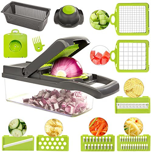 YFCXKPLP Vegetable Chopper - Newest Design Mandoline Slicer, 15 in 1 Chopper with Adjustable Cutter, Julienne Grater, Clean Brush and Hand Guard