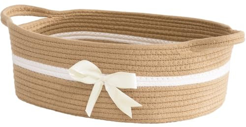 TIMEYARD Aufbewahrungskorb, Geschenkkorb Leer, Baumwolle Organizer Korb für Handtücher, Snacks, Hundespielzeug, Korb Geflochten, Deco Korb für Kinderzimmer, 33 x 25 x 12 cm, Khaki