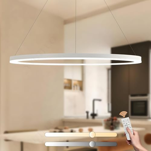 YYUTLUO Moderner DIY-Kreis-LED-Kronleuchter | 1 Weiß Ringe:100cm=45W | LED-Pendelleuchte aus Metall+Acryl | 2,4 G Dimmbare Fernbedienung | Runde Decken-Hängelampe Wohnzimmer Schlafzimmer