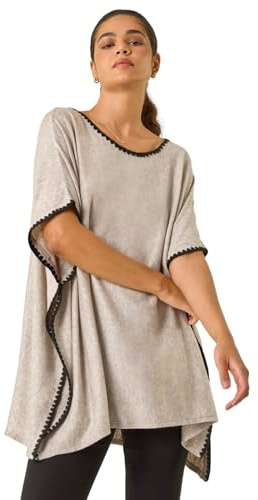 Roman Originals Blanket Stitch Knit Poncho for Women UK - Ladies Everyday Autumn Winter Round Neckline Comfy Soft Evening Vacation Work Party Night Out