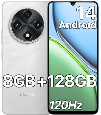 UMIDIGI G100A Mobile Phones(2025),120Hz+6.9HD+,6000mAh,Android 14 Phone, 8GB+128GB/1TB Smart Phone,4G Dual SIM Free Unlocked Mobile Phones, AI Face & Fingerprint Unlock, 5G WiFi/GPS/Global band,White