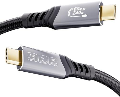 EUDOBEL USB C Cable Thunderbolt 5 80Gbps 3m, 120Gbps bande passante vidéo, PD 3.1 240W, vidéo 16K@30Hz 8K@60Hz, 12-bit profondeur de couleur Compatible avec Mac mini M4 Pro, Thunderbolt 4, SSD, eGPU