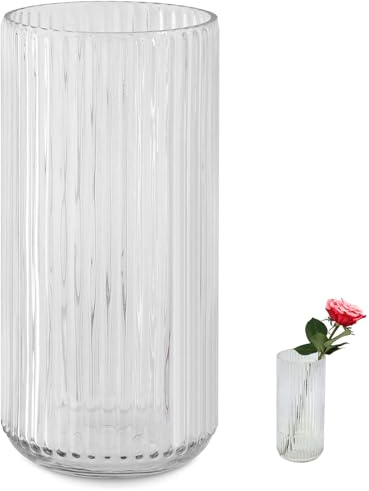 TEUYOE Vaso di Vetro Verde Premium Ispessito, Vaso da Fiori in Vetro a Coste per Vasi Rustici, Jardinière Decorativa Moderna per Fiori, Vasi per Decorazione, Ideale per Mensola, Soggiorno, Decorazione