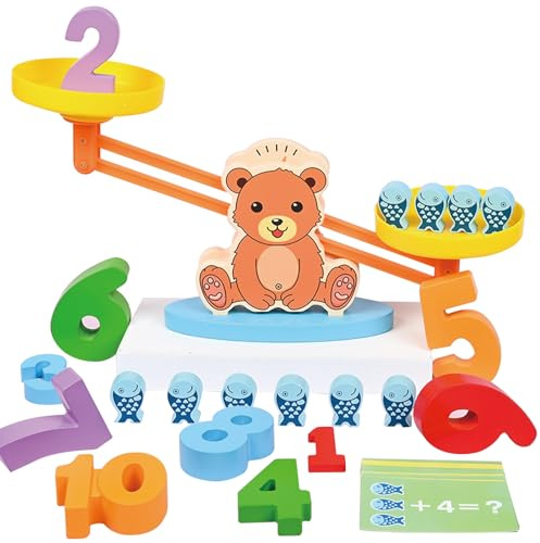 KUKUTrue Montessori Spielzeug 3 4 5 Jahre, Mathe Waage, Spiele ab 3 Jahre, Holzspielzeug, Motorikspielzeug, Lernspiel, Geschenk 3-5 Jahre Kinder Junge Mädchen