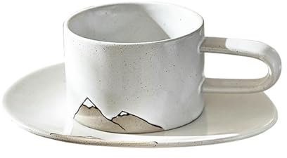 Tasse à café minimaliste nordique originale en céramique peinte à la main pour un usage domestique - Montagnes et rivières blanches