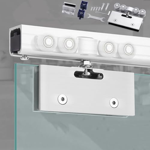 EXCLURA Schiebetür Schiene Rahmenloses Glasschiebetür-Set, Deckenmontage-Schiebetürsystem, Glasschiebetür für Badezimmer, Balkon, Studio oder Home-Office(Silver,200cm (6.6ft))