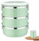 Eyccier Caja de lonchera de acero inoxidable apilable de 3 niveles Lunde de metal aislada con manijas de 2100 ml de bento sin fugas sin fugas para el trabajo de BPA para adultos, verde picnic