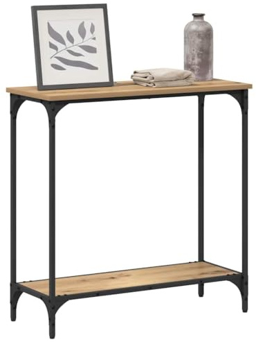 vidaXL Console Table Artisan oak 75 x 30.5 x 75 cm Engineered wood, Modern Console Table, Slim Design, Industrial Style, Black Engineered Wood, Steel Frame, Adjustable Feet, Smooth Finish