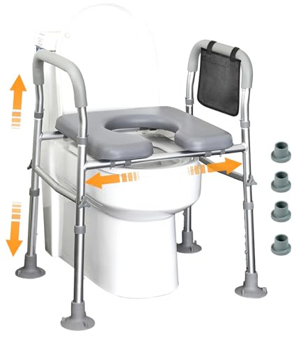 Guiwuiyu Raised Toilet Seat with Handles, Adjustable Height & Width, Toilet Seat Riser for Seniors with Non-Slip Padded Seat, 440lb Handicap Elevated toilet Seats for Elderly, Pregnant, Fit Any Toilet