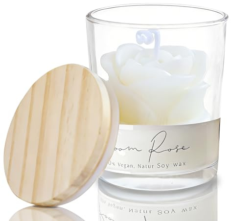Valentine's Day White Rose Scented Candles for Her Women,Valentines Day Gift Soy Wax Clear Glass Rose Candle for Girlfriend Mother's Day,Anniversary Birthday Christmas Presents for Wife Mum Bestie