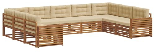 vidaXL Sofagarnituren 9 pcs Natur und Beige Massivholz Akazie, Gartenmöbel, modernes Outdoor-Sofa, Robustes Set, Lounge-Sitz, Terrasse, Komfort für Dein Zuhause