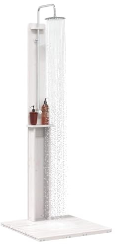 vidaXL Outdoor-Dusche Weiß 75 x 76 x 217 cm Massives Kiefernholz, Garten und Terrasse, coole freistehende Dusche, wetterfestes, minimalistisches Outdoor-Highlight für Pool und Deck