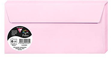 Clairefontaine 5535C - Paquet de 20 Enveloppes Auto-Adhésives - Format DL 11x22cm - 120g/m² - Coloris Rose Dragée - Invitation Evènements et Correspondance - Gamme Pollen - Papier Premium Lisse