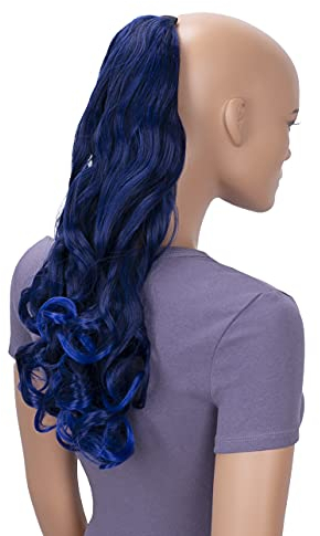 CAISHA 50cm Haarteil Ponytail Zopf Haarverlängerung Mit 2 Bändern Pferdeschwanz Lockig Schwarz Blau Mix HCB2-1