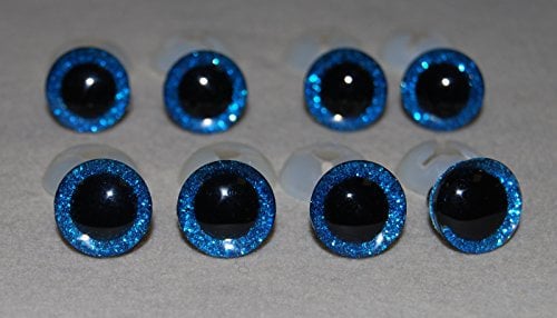 celloexpress 3D Blue 16mm Glitter Sparkle Eyes with Plastic Backs - Safety Glitter Sparkle Eyes for Soft Toy or Teddy Bear Making - Pack of 4 Pairs