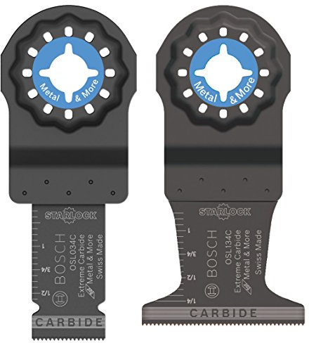 BOSCH OSL002CH 2-Piece Mixed Set 3/4 in. & 1-3/4 in. Starlock Oscillating Multi Tool Metal & More Carbide Extreme Plunge Cut Blades for Cutting Iron Bar, Metal, Wood with Nails, Drywall and Tile