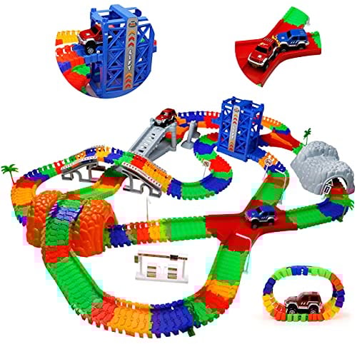 Autorennbahn für Kinder mit 2 Spielzeugauto, Kinderspielzeug ab 2 3 4 5 6 7 Jahre Junge,309PCS Car Track Rennbahnen, Racing Circuit Autorennbahn, Geschenk 3 4 5 Jahre Junge Mädchen, 505cm Länge