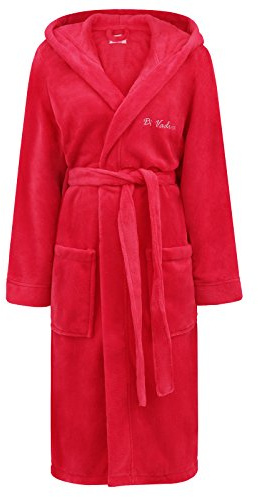Di Vadini Unisex Herren Damen Bademantel Florenz mit Kapuze I Morgenmantel flauschig I Nachtwäsche aus edler Mikrofaser Farbe: red Gr. XXL