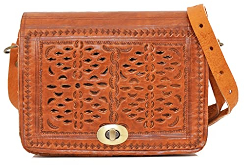 ALMADIH kleine Leder Damentasche Umhängetasche DALIA Handarbeit Ledertasche Handtasche Schultertasche Freizeittasche Abendtasche Cross Body kompakte Tasche Naturleder braun Vintage (DALIA camel)