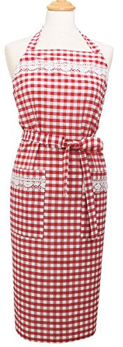 Schürze für Küche und Haushalt Serie Helena von kollektion.MT Latzschürze rot-weiß kariert mit Spitzenaplikation Vintage-Flair