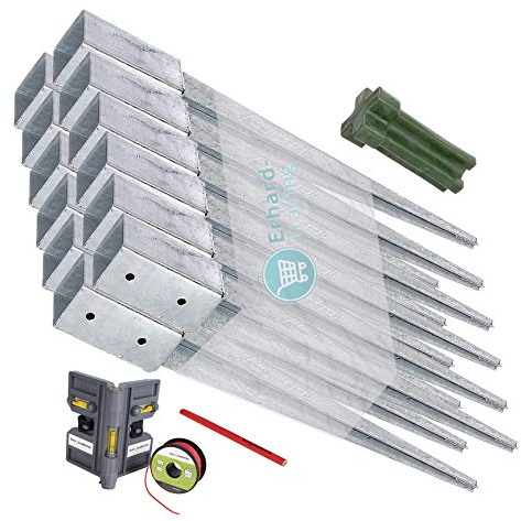 12x ALBERTS Einschlagbodenhülse Pfostenträger Anker 900x71x71 mm mit Zubehör