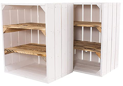 Vinterior 2 weiße Obstkisten Weinkiste Schrank geflammte mit 2 Bretter Böden Küche Holzkiste Regal 50x40x30cm (LxBxH)
