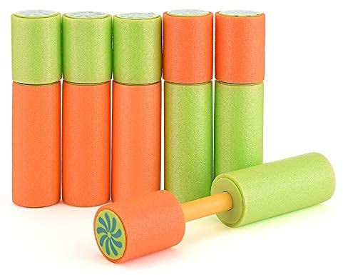 EKKONG Pistolas de Agua, Pistolas de Agua Niños 6 Piezas Pequeña Pistola de Agua Espum para Batalla de Agua, Playa, Piscina, Fiesta, Jardin, Niños Juego (Verde + Naranja)