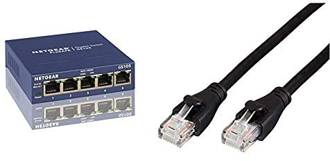 Netgear GS105 Switch Ethernet 5 Ports Métal Gigabit (10/100/1000), pour Une Connectivité Simple et Abordable, Protection ProSAFE & Amazon Basics Câble réseau Ethernet RJ45 catégorie 6-1,5 m