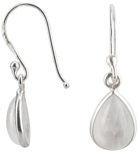 Züssi Mondstein Ohrringe Damen aus reinem 925 Sterling Silber - Echter Rosenquarz Edelstein Schmuck - Ohrringe hängend in Tropfenform