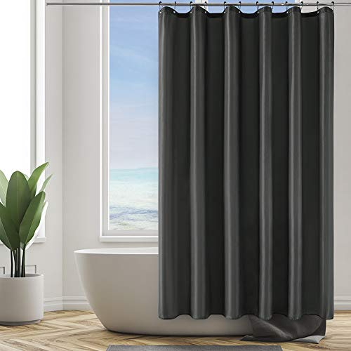 Furlinic Rideau de Douche avec 12 Anneaux Métalliques Tissu Lavable et Imperméable Gris Foncé Grands Rideaux de Bain en Polyester Anti Moisissure pour Baignoire Salle de Bain 200x200cm