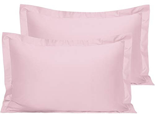 NTBAY 2 Pack 500 Thread Count 100% Egyptian Cotton Oxford Pillowcases, Super Soft and Breathable Euro Standard Pillow Cases | Hotel Quality Pillow Shams, 50x75 cm, Pink