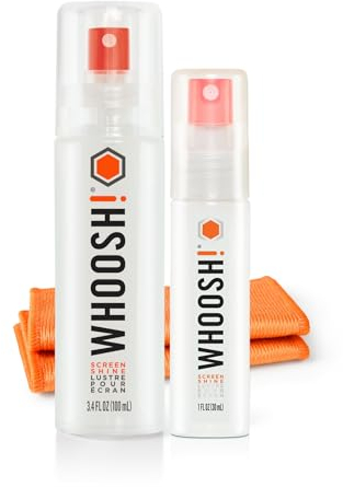 WHOOSH! Screen Shine Duo XL Keyboard Cleaning Kit - 100 mL + 30 mL Leak Free Bottles for Office & Travel with 2 Microfiber Cloths - Fingerprint & Smudge Removal for Car Screens, TV, MacBook & Glasses