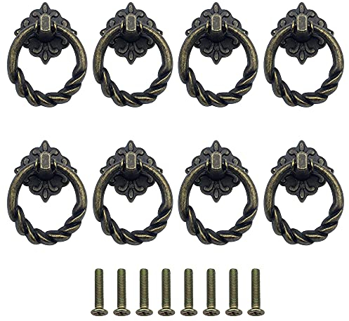 JaneYi 8 Stücke Vintage Bronze Schubladengriffe - Möbelknöpfe Ring Griffe Pull Ziehgriff Kommodengriffe Retro für Möbel Schrank Kommode