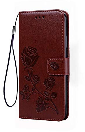 LEYAN Coque pour Xiaomi Redmi 9C NFC, Housse TPU/PU Flip Portefeuille Cuir Portefeuille Étui avec Carte Fente/Stand Fonction, 3D Rose Magnétique Protection Case Cover, Marron