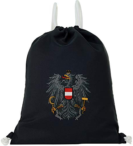 EXPRESS-STICKEREI Turnbeutel mit Kordelzug wasserdicht grau | Österreich Bundesadler Wappen Beuteltasche Männer/Frauen Gym Bag mit Austria Flagge Sportbeutel robust Rucksack Adlerwappen