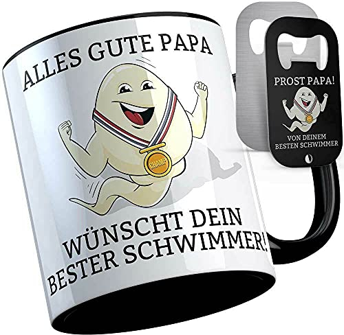 Alles Gute Papa wünscht dir dein bester Schwimmer Vatertag lustige Tasse Geschenkidee für Väter Spermium Tasse Champion Champ (Schwarzer Henkel)